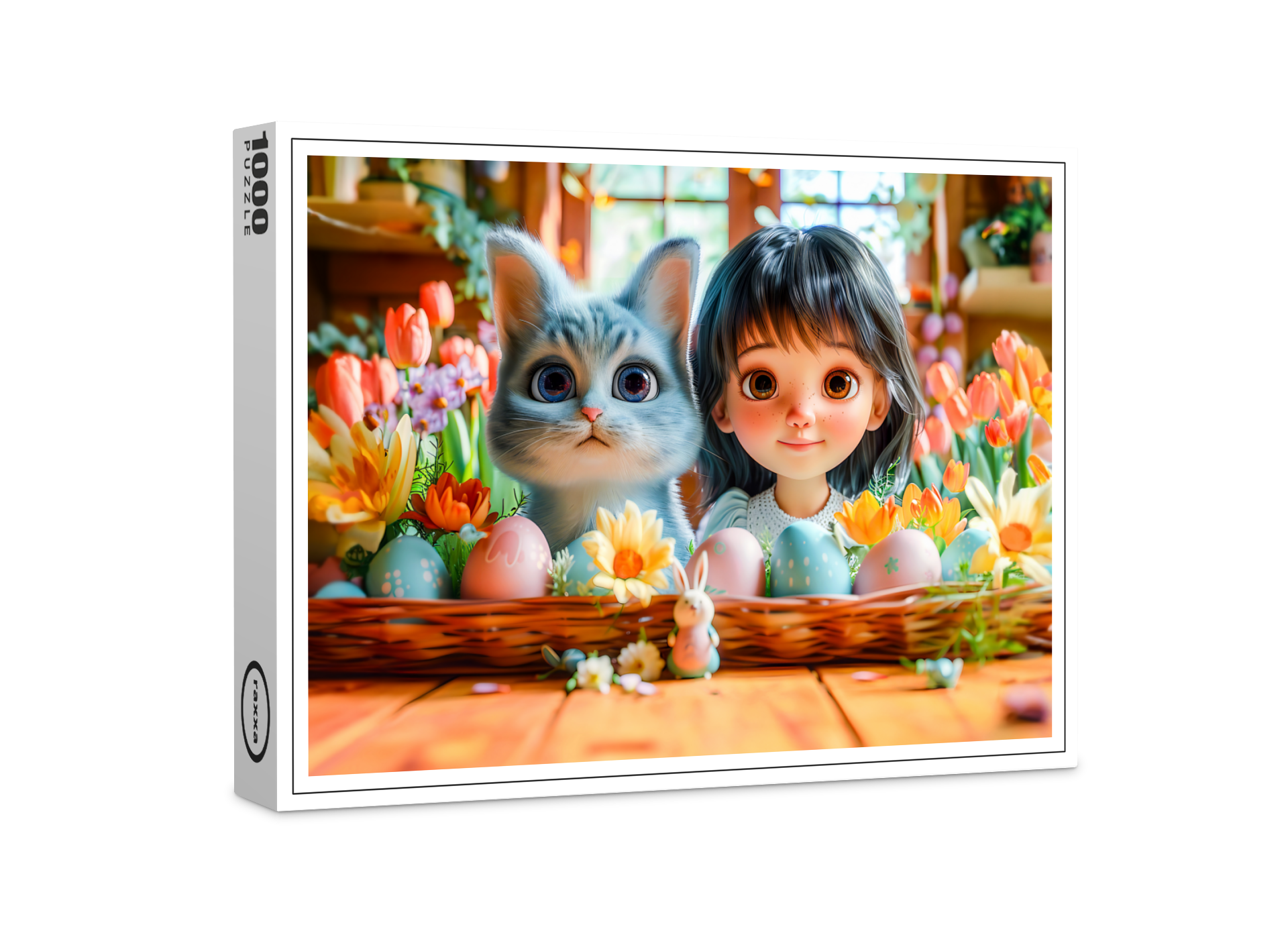 raxxa Premium-Puzzle: Easter Fantasy Girl and Her Cat