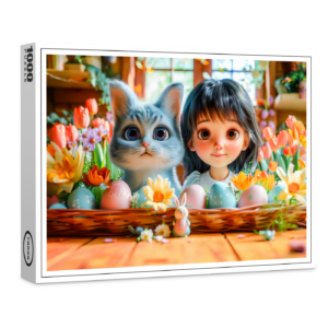 raxxa Premium-Puzzle: Easter Fantasy Girl and Her Cat