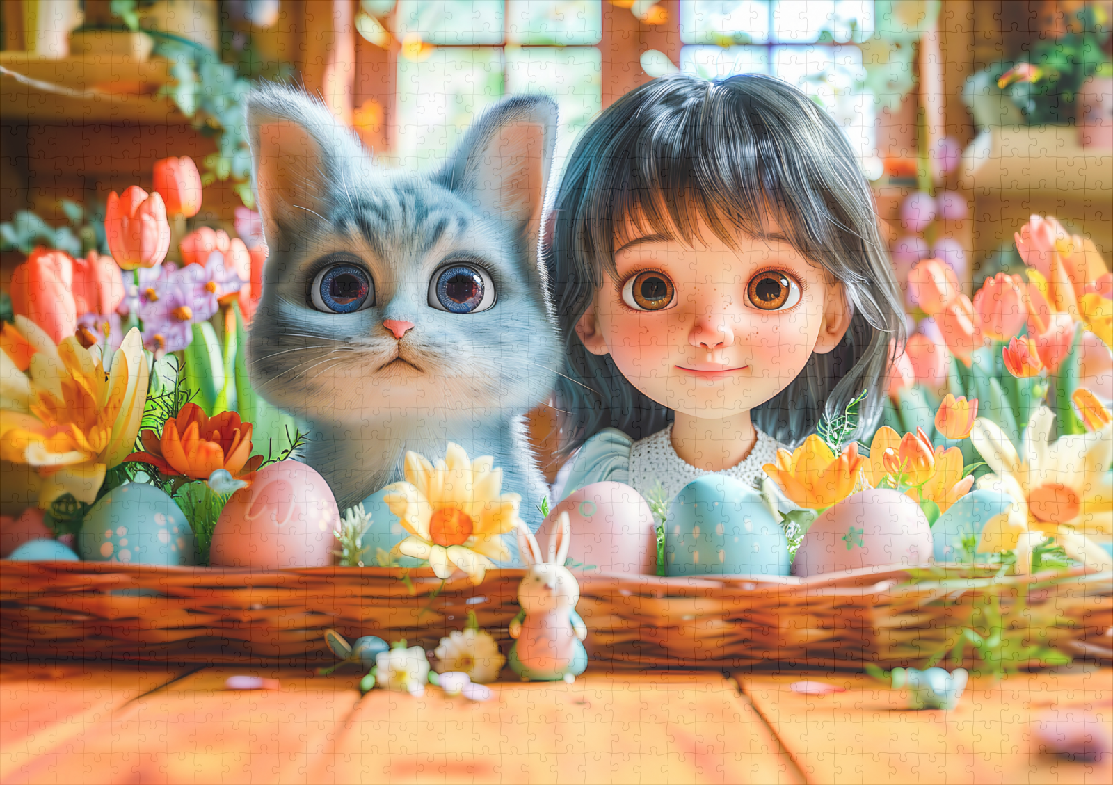 raxxa Premium-Puzzle: Easter Fantasy Girl and Her Cat - Imagen 2