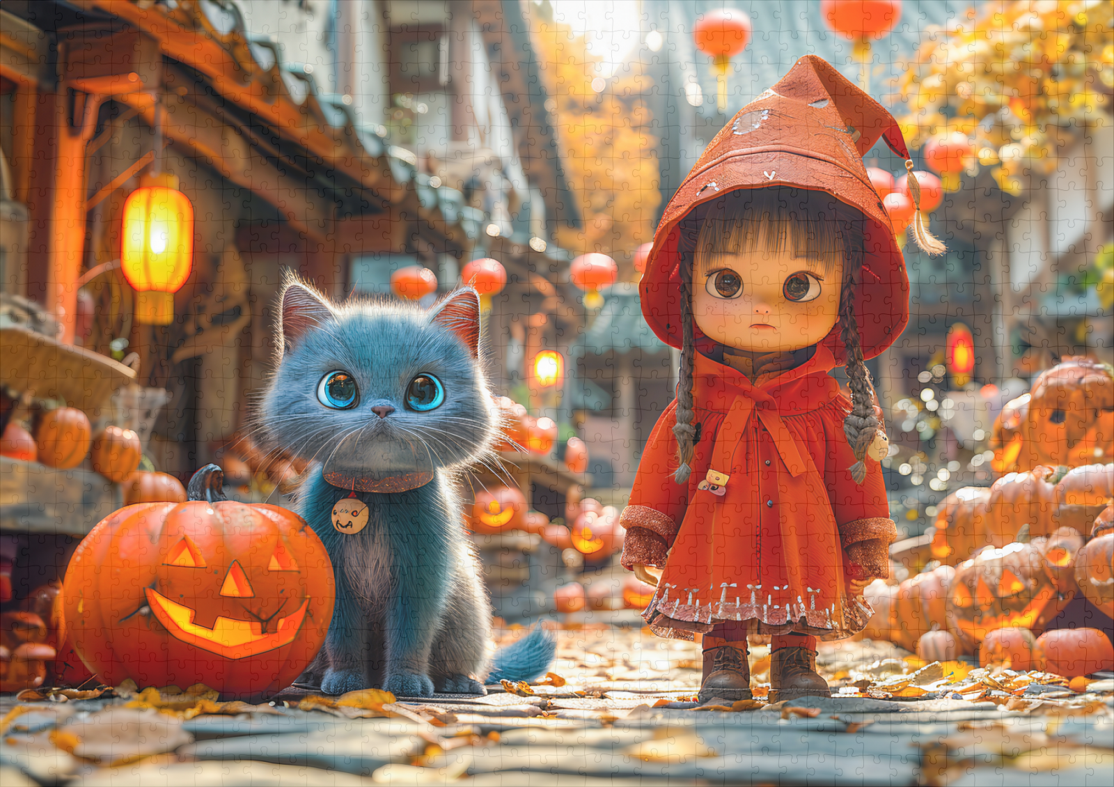 raxxa Premium-Puzzle: Halloween Adventure with Girl and Cat – Image 2