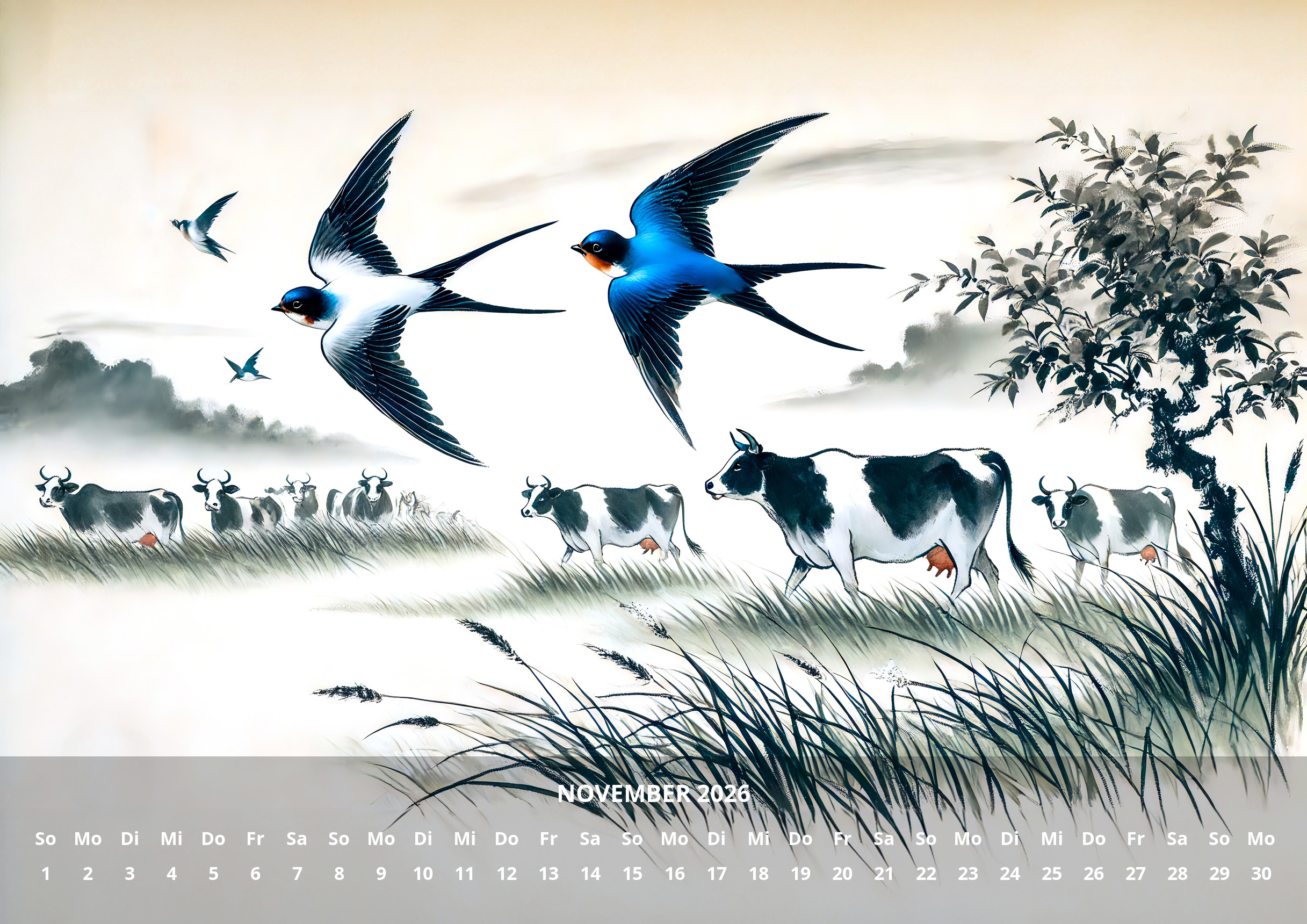 raxxa Premium-Monatskalender China Schwalben 2026 - Imagen 13