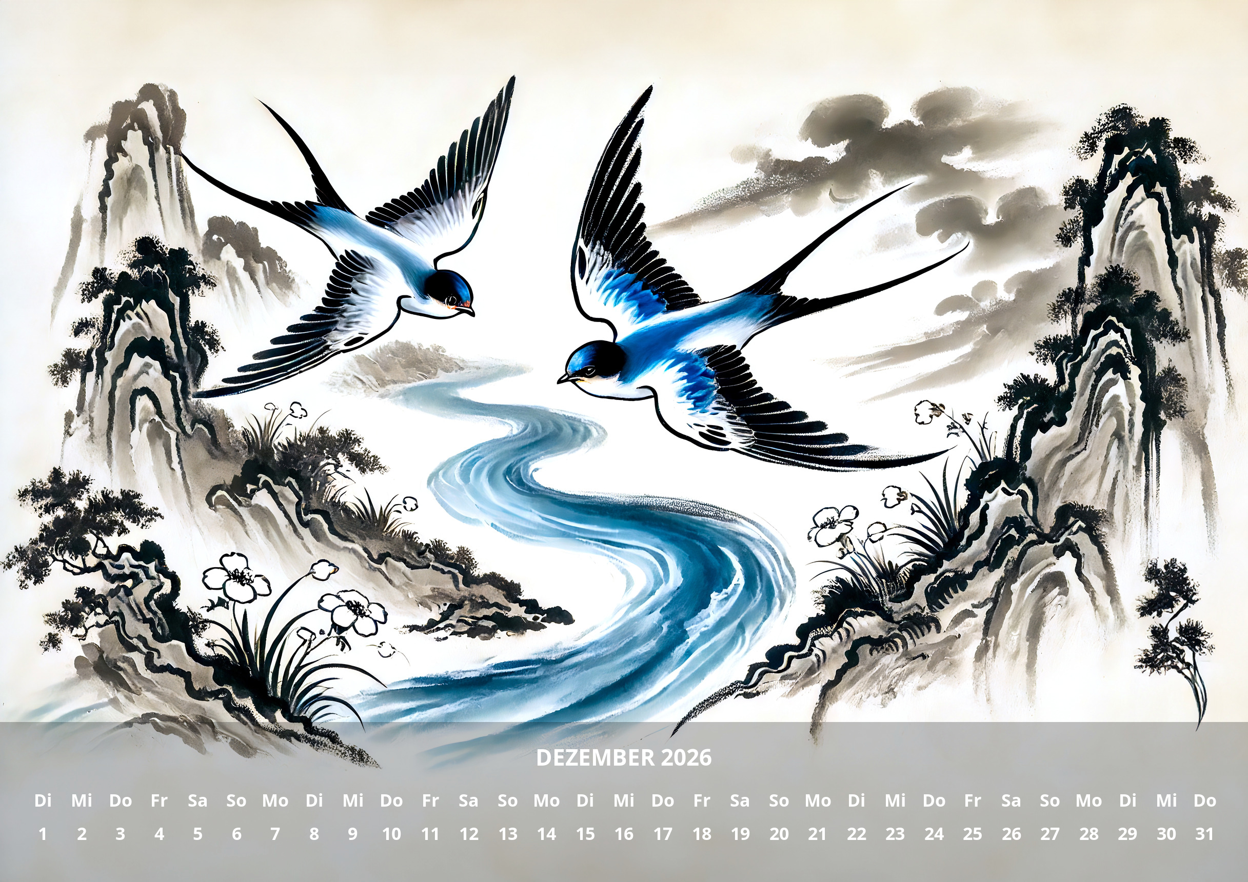 raxxa Premium-Monatskalender China Schwalben 2026 - Imagen 14
