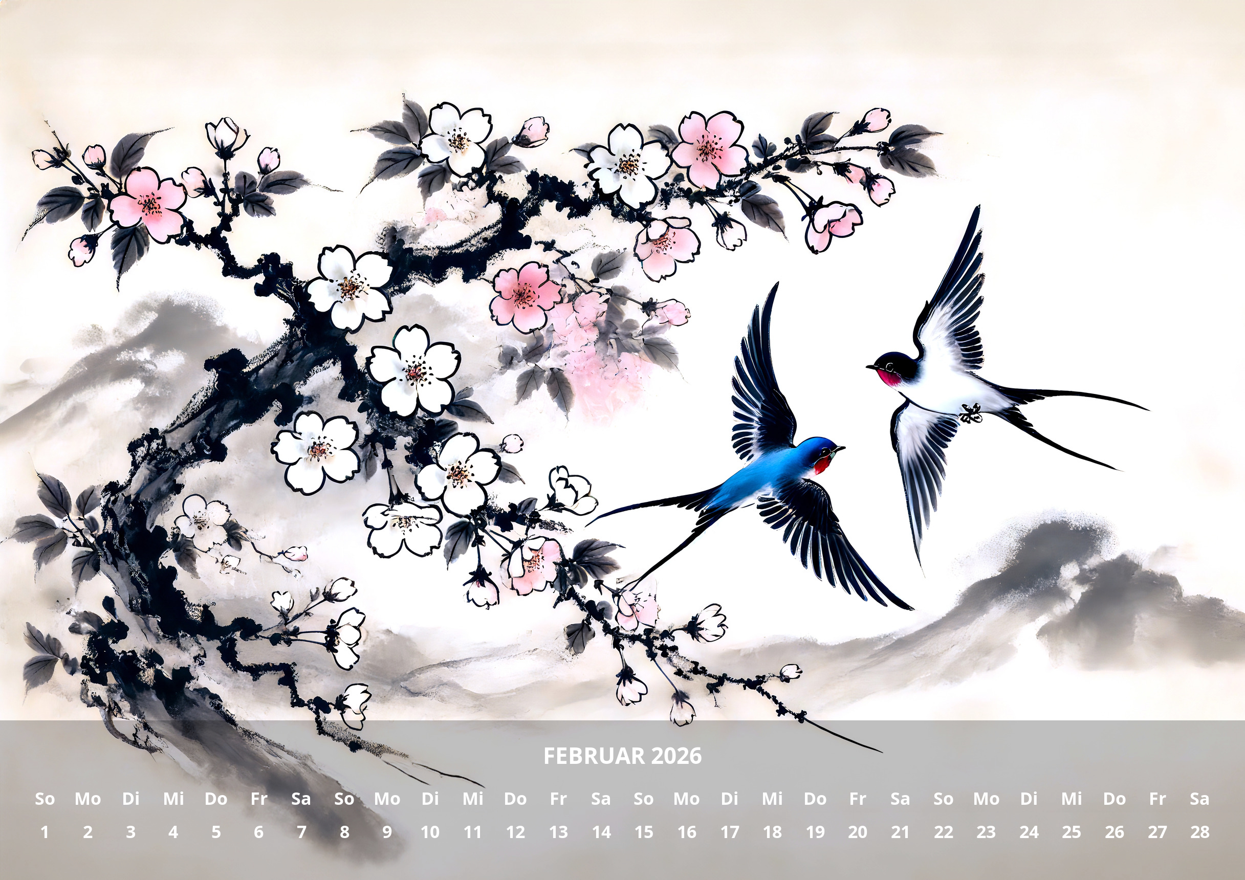 raxxa Premium-Monatskalender China Schwalben 2026 - Imagen 4
