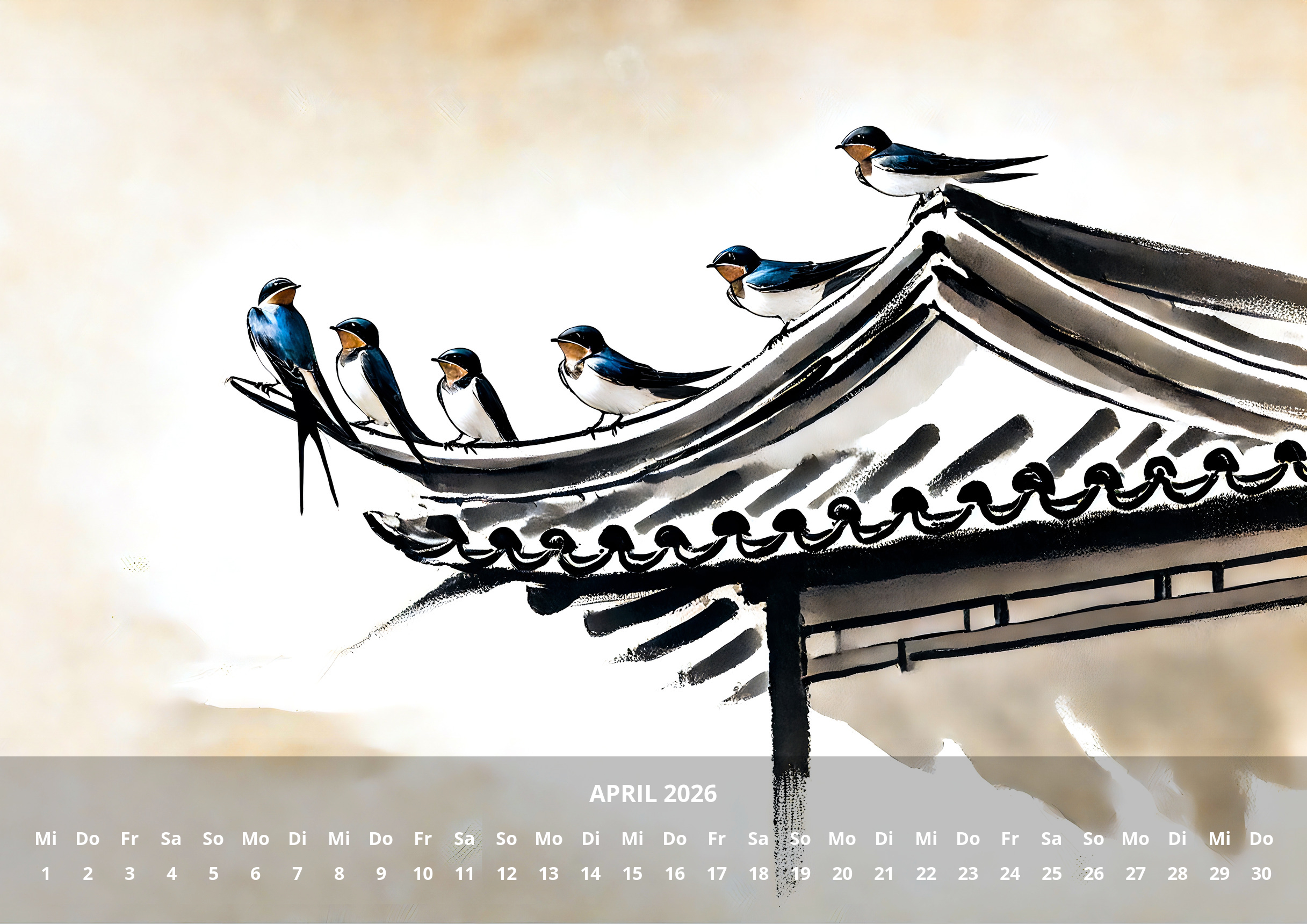 raxxa Premium-Monatskalender China Schwalben 2026 - Imagen 6