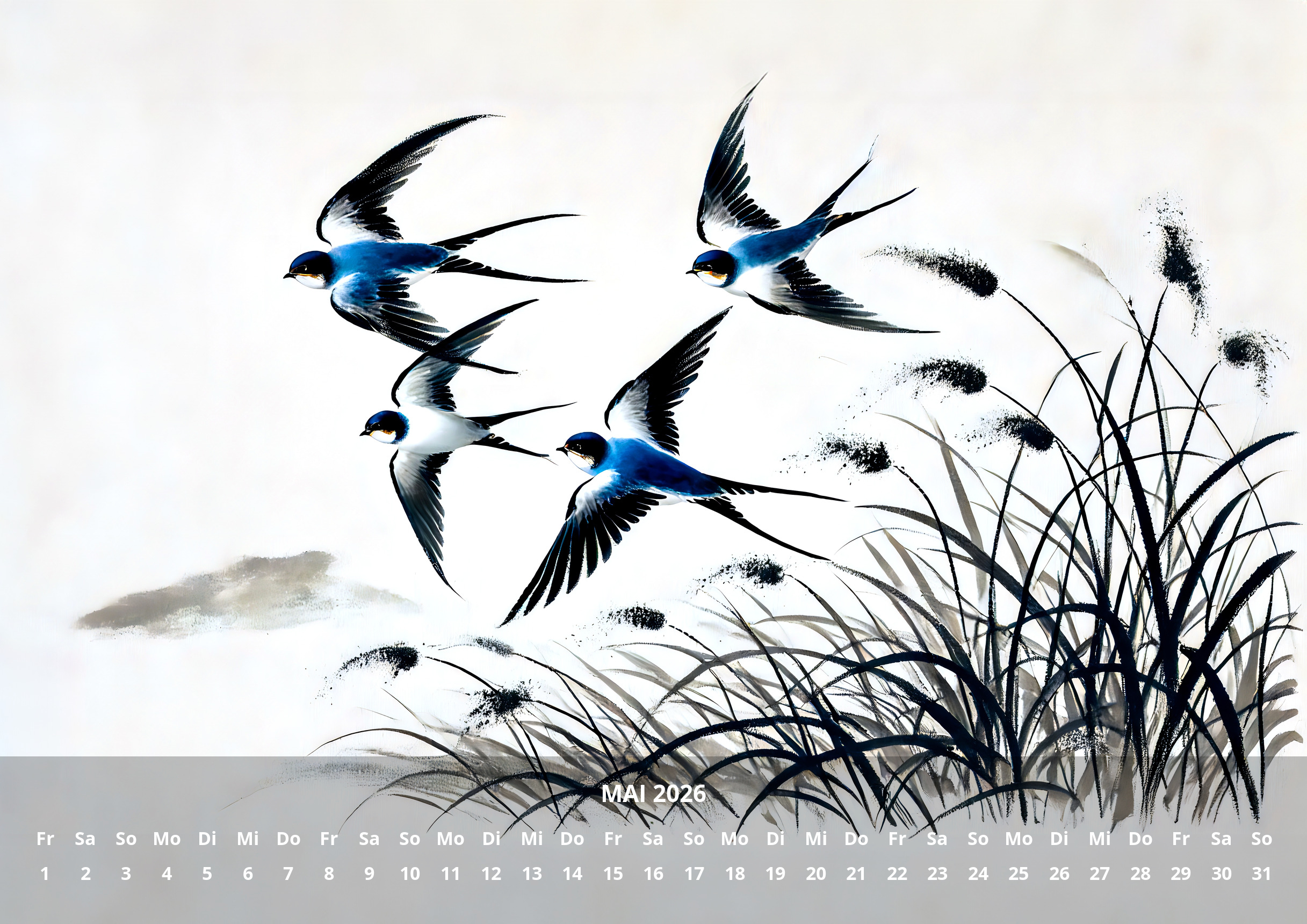 raxxa Premium-Monatskalender China Schwalben 2026 - Imagen 7