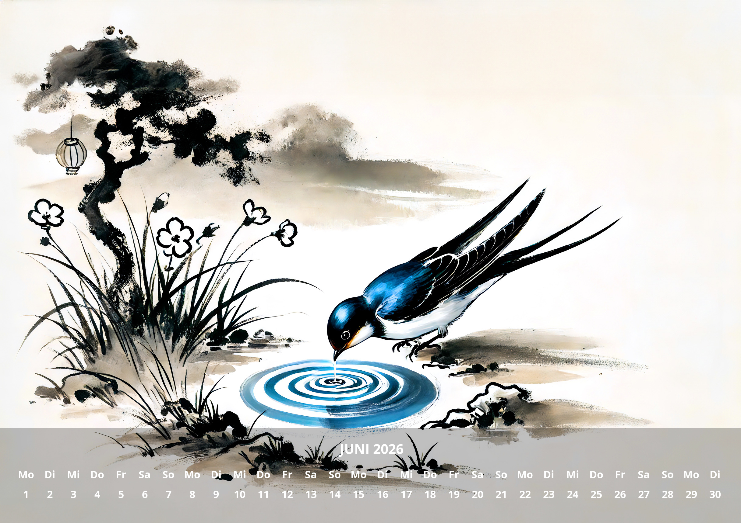raxxa Premium-Monatskalender China Schwalben 2026 - Imagen 8