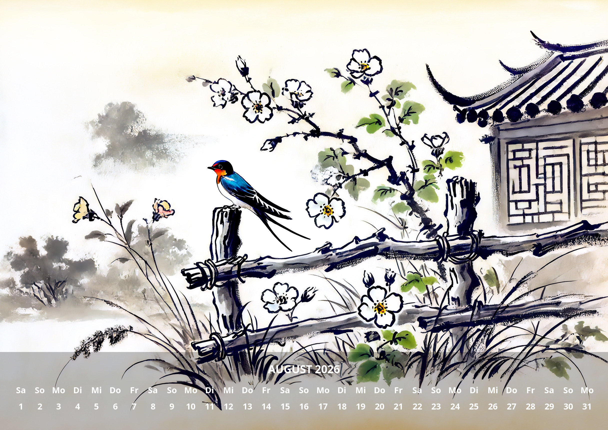 raxxa Premium-Monatskalender China Schwalben 2026 - Imagen 10