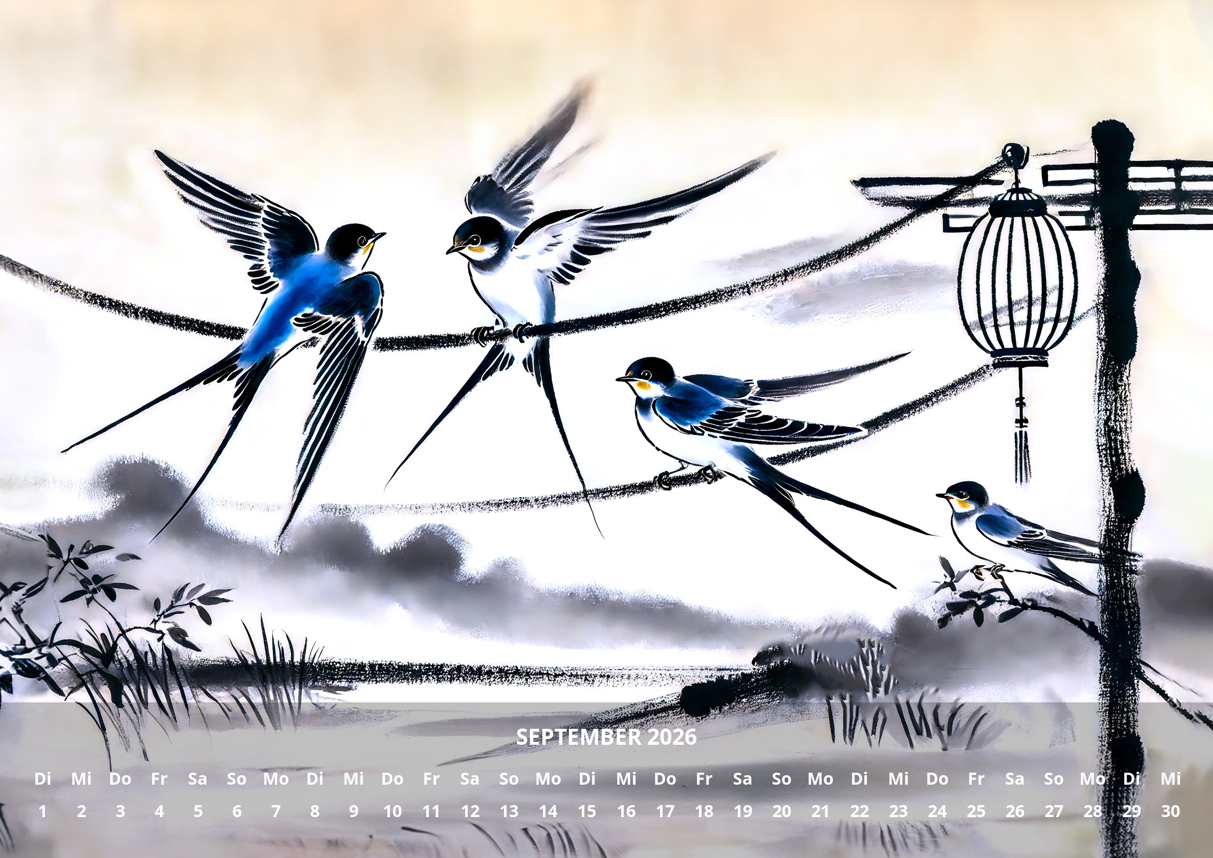 raxxa Premium-Monatskalender China Schwalben 2026 - Imagen 11