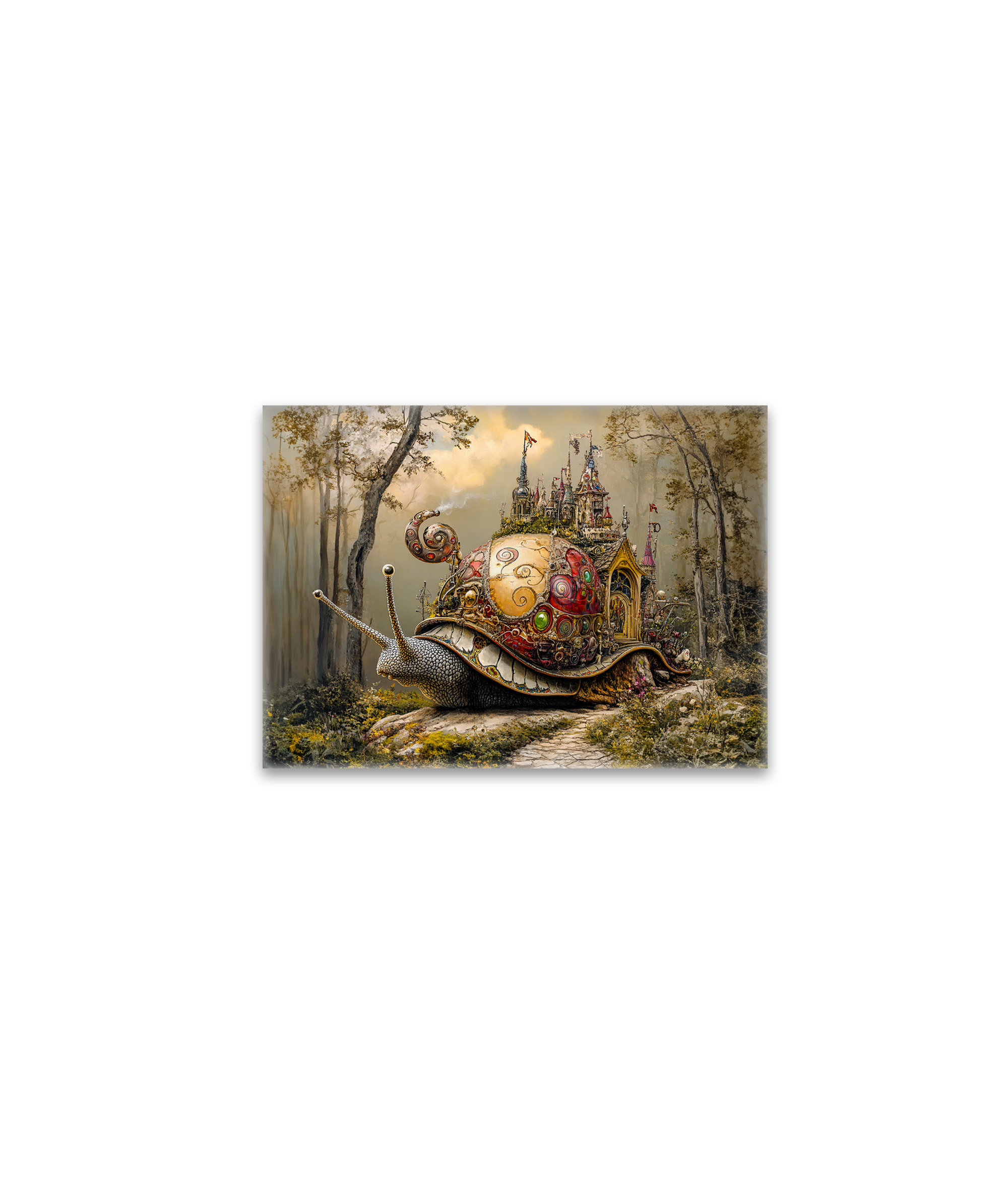 raxxa Glas-Magnet: Snail with Castle on Its Shell in Fantasy Scene