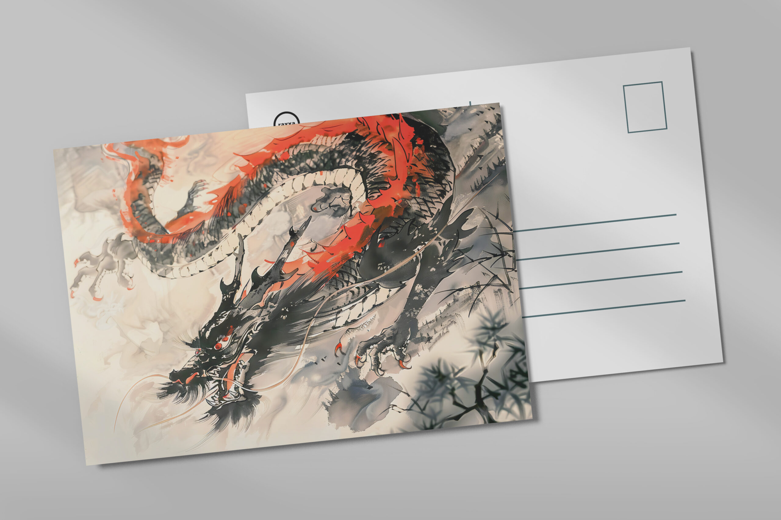 raxxa Postkarte: Chinese Watercolor Red Dragon Power