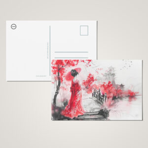 raxxa Postkarte: Chinese Watercolor Geisha on a Bridge