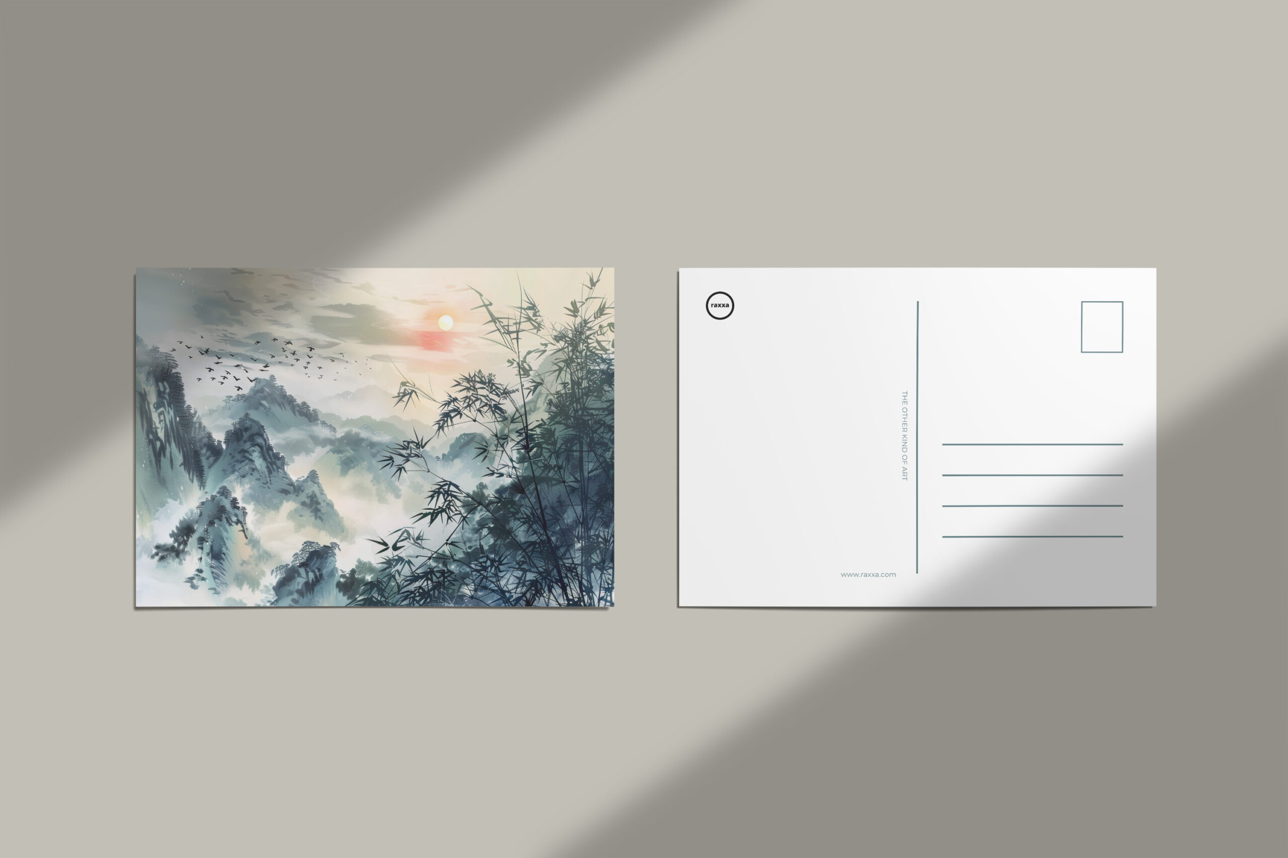 raxxa Postkarte: Chinese Watercolor Bird Migration at Sunset