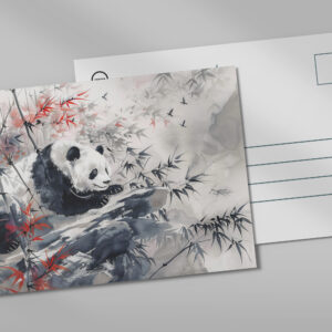raxxa Postkarte: Chinese Watercolor Panda and Bamboo