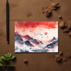 raxxa Postkarte: Chinese Watercolor Birds Soaring over Mountains