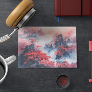 raxxa Postkarte: Chinese Watercolor Autumn Mountains at Sunset