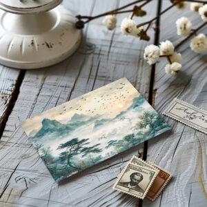 raxxa Postkarte: Chinese Watercolor Birds in Evening Sky