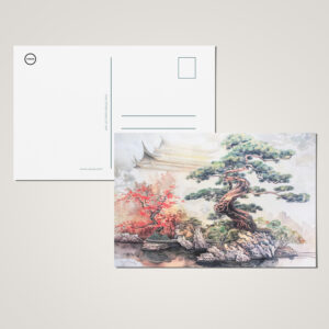raxxa Postkarte: Chinese Watercolor Bonsai Pine in Garden
