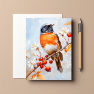 raxxa Postkarte: Garden Redstart in Soft Impressionist Brushstrokes