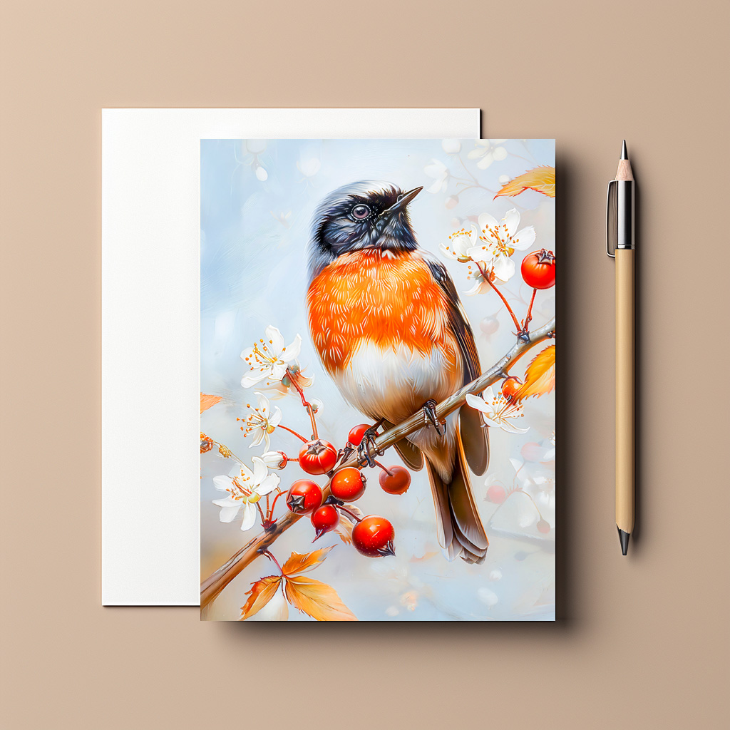 raxxa Postkarte: Garden Redstart in Soft Impressionist Brushstrokes
