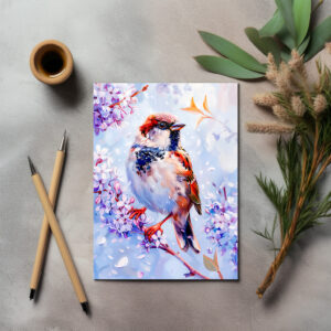 raxxa Postkarte: House Sparrow on a Branch Impressionist Art