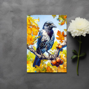 raxxa Postkarte: Hooded Crow Perched in Oak Tree Impressionist Style