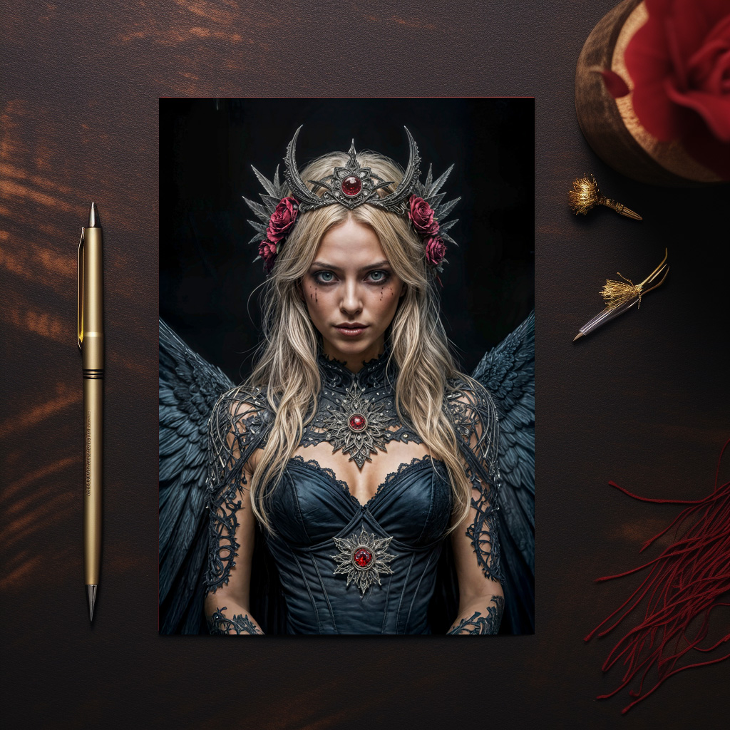 raxxa Postkarte: Dark Angel with Crown and Roses