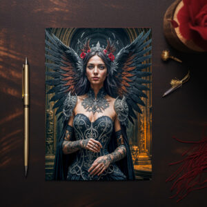 raxxa Postkarte: Dark Angel with Crown and Roses