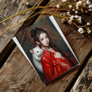raxxa Postkarte: Girl with Rat Chinese Zodiac Art