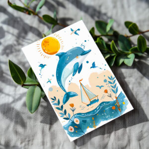 raxxa Postkarte: Cartoon of Dolphin Leaping out of Water