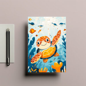 raxxa Postkarte: Cartoon of Sea Turtle in Kelp Forest