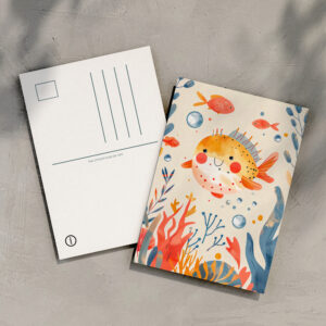 raxxa Postkarte: Cartoon of Pufferfish at Reef