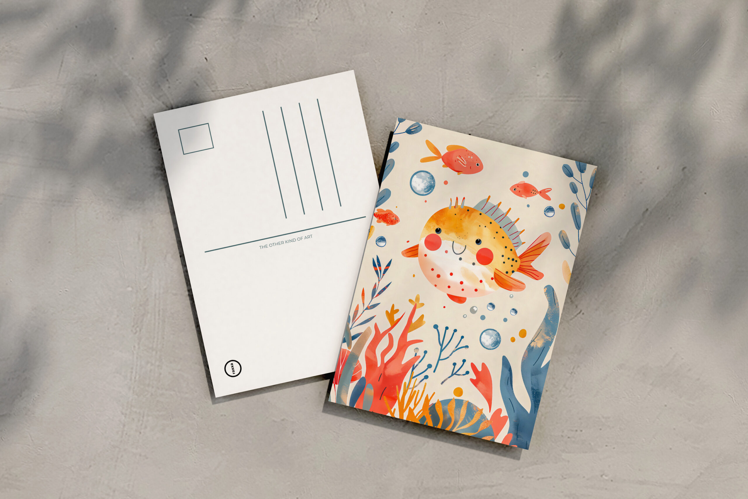 raxxa Postkarte: Cartoon of Pufferfish at Reef