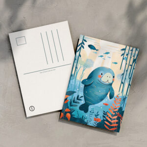 raxxa Postkarte: Cartoon of Watercolor of Gentle Manatee in Ocean