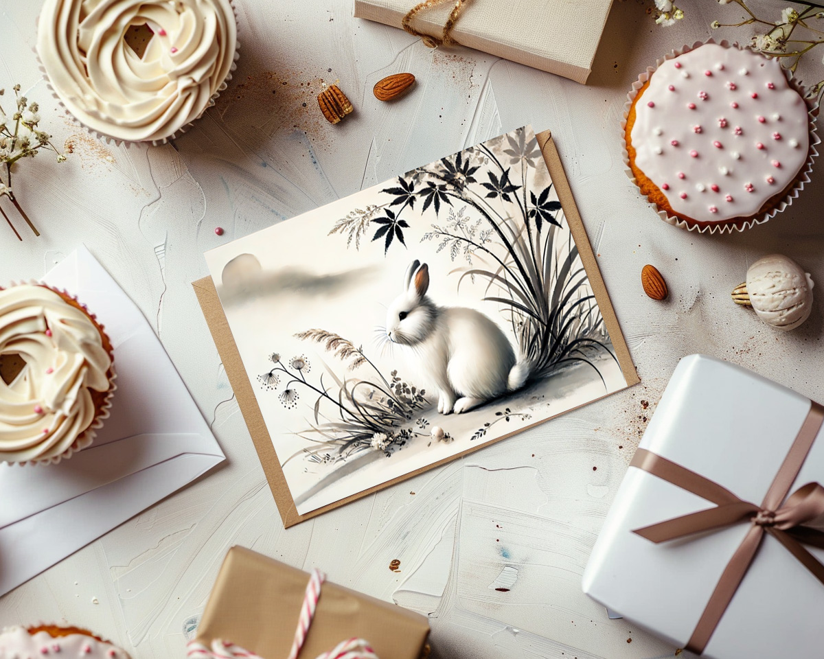 raxxa Postkarte: China zodiac ink of Serene Hare Resting Under Bush – Bild 3