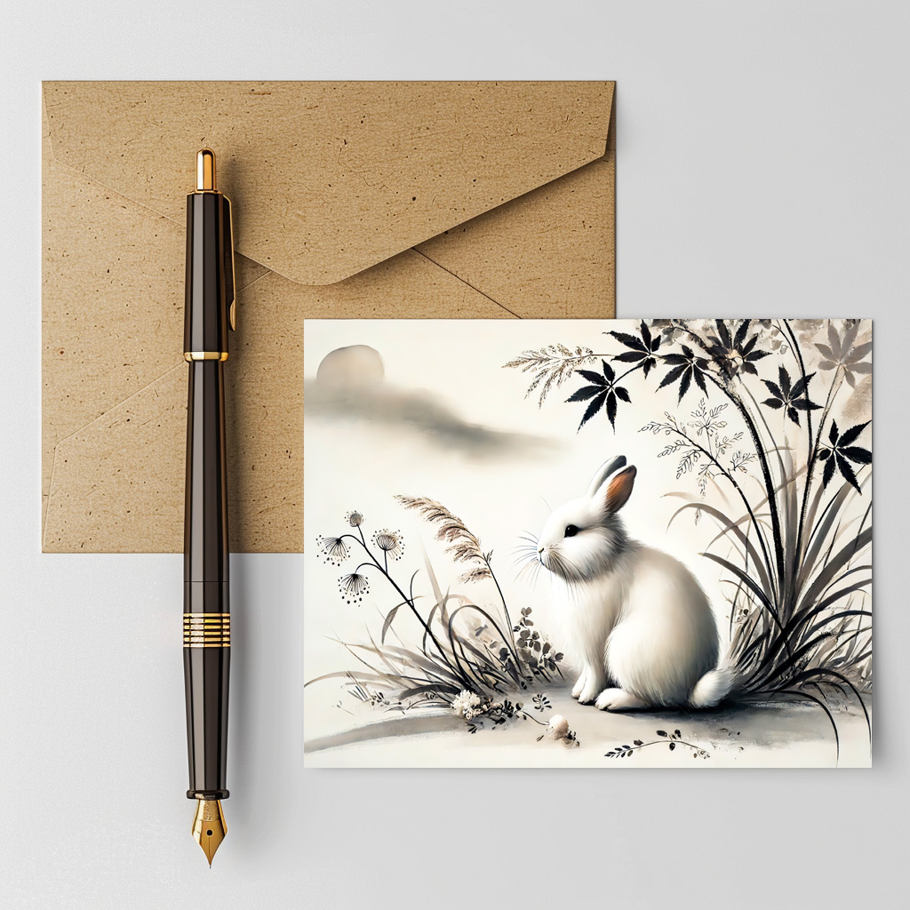 raxxa Postkarte: China zodiac ink of Serene Hare Resting Under Bush