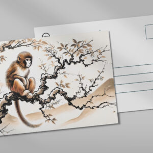 raxxa Postkarte: China ink zodiac Playful Monkey Perched on Tree