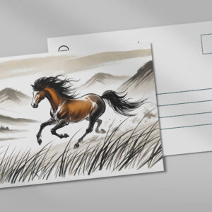 raxxa Postkarte: Galloping Horse Across Pasture ink painting