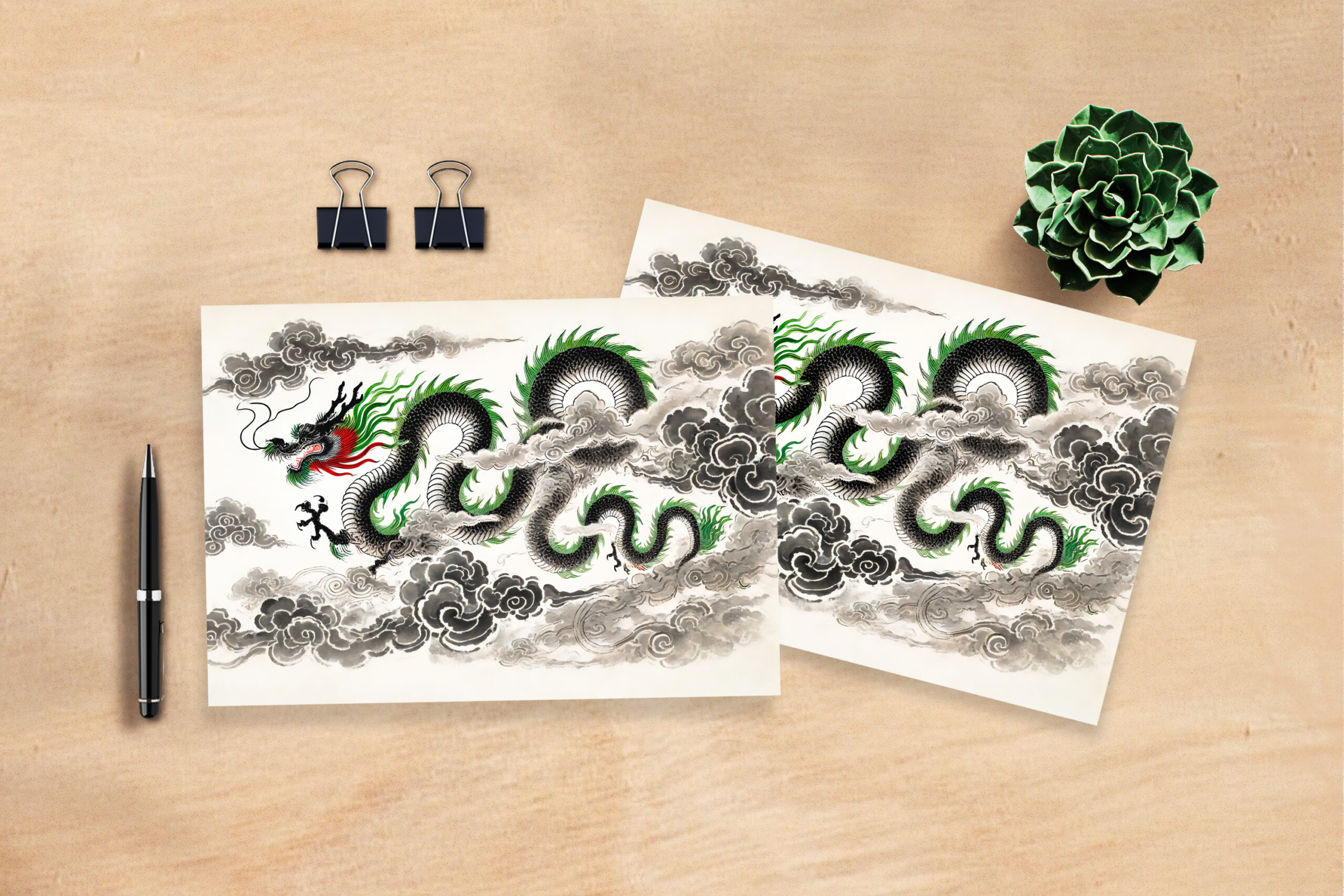 raxxa Postkarte: China ink of Majestic Dragon Soaring in Clouds
