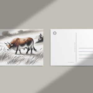 raxxa Postkarte: China ink zodiac Strong Ox Grazing on Meadow