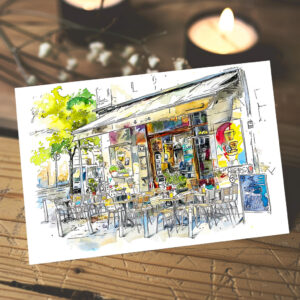 raxxa Postkarte: Watercolor Berlin Prenzlauer Berg Street Cafe