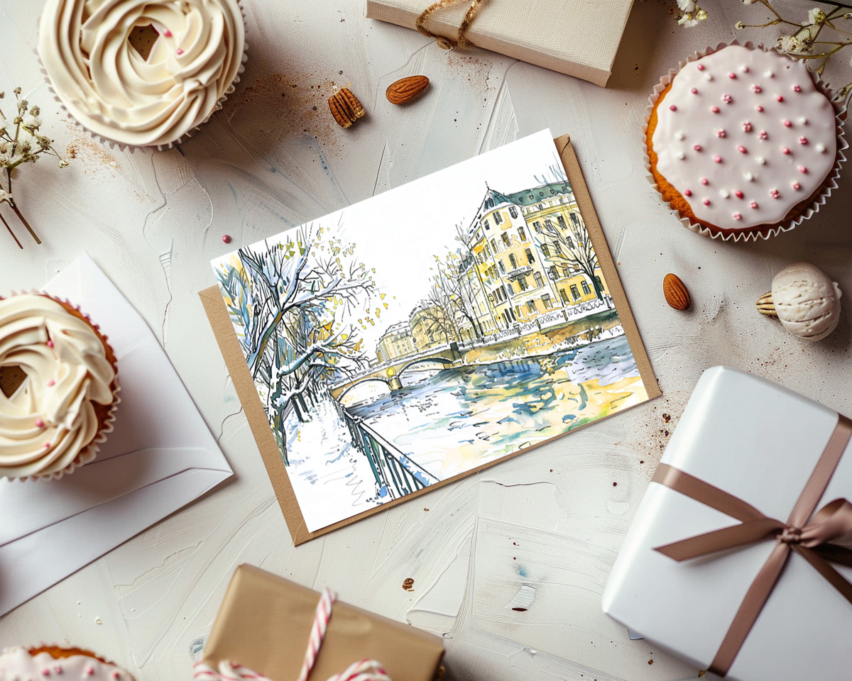 raxxa Postkarte: Watercolor Berlin Spandau Winter Havel