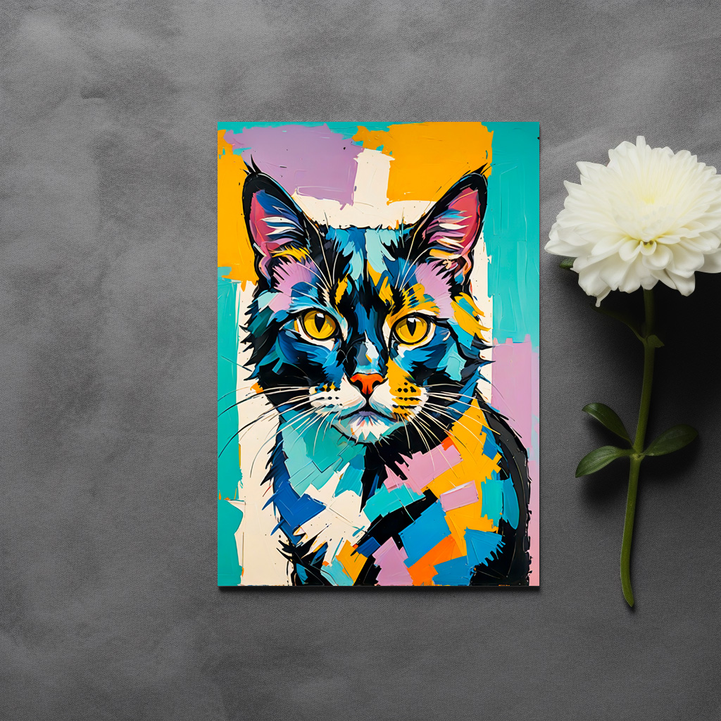 raxxa Postkarte: Colorful Cubist Feline Art Cat