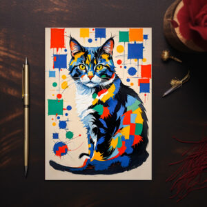 raxxa Postkarte: Abstract Geometric Cat Painting Illustration