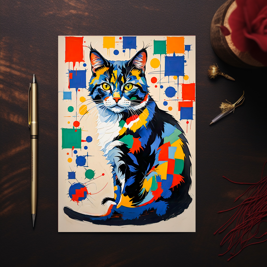 raxxa Postkarte: Abstract Geometric Cat Painting Illustration