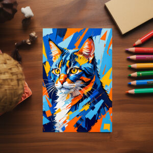 raxxa Postkarte: Vivid Cubist Cat Painting illustration
