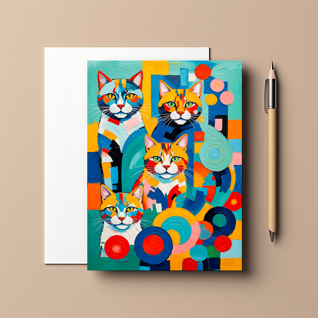 raxxa Postkarte: Vivid Cubist Cats Painting
