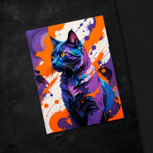 raxxa Postkarte: Vibrant Cubist Cat Portrait illustration