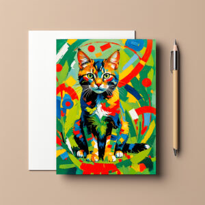 raxxa Postkarte: Geometric Feline Portrait in rich colours