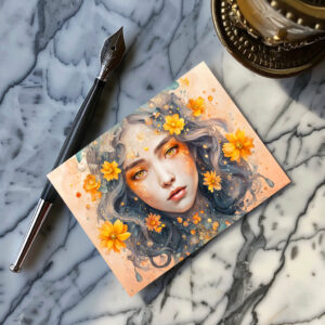 raxxa Postkarte: Golden Flower Fairy with Sparkling Eyes