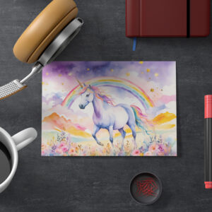 raxxa Postkarte: Watercolor Enchanted Unicorn Beneath A Glowing Rainbow Sky